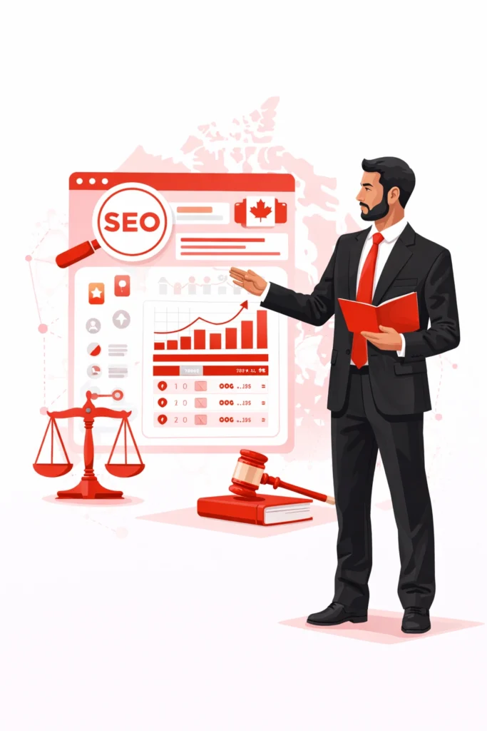 Male legal marketing expert presenting SEO analytics and search growth strategies tailored for Canadian law firms